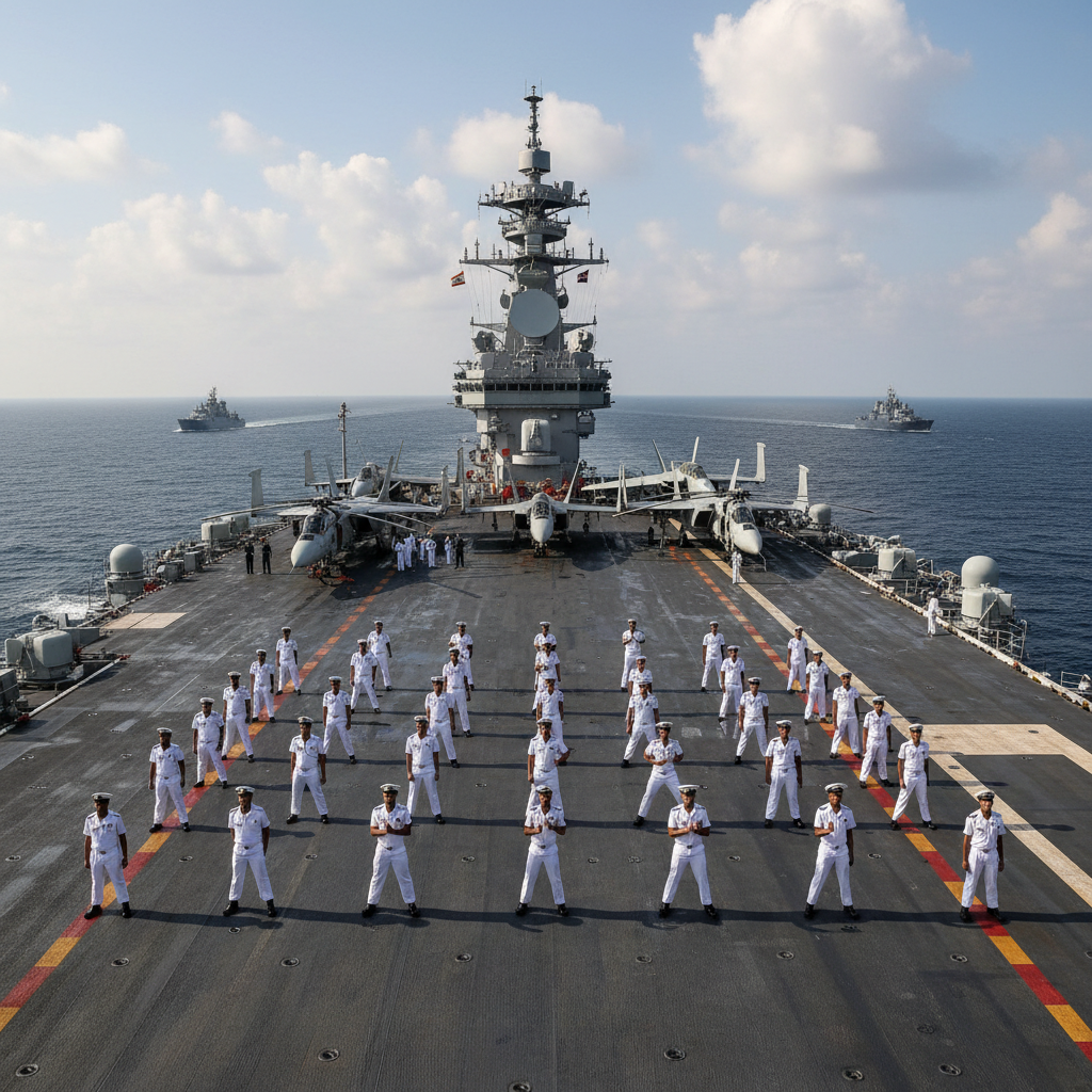 Indian Navy sailors training on ship deck