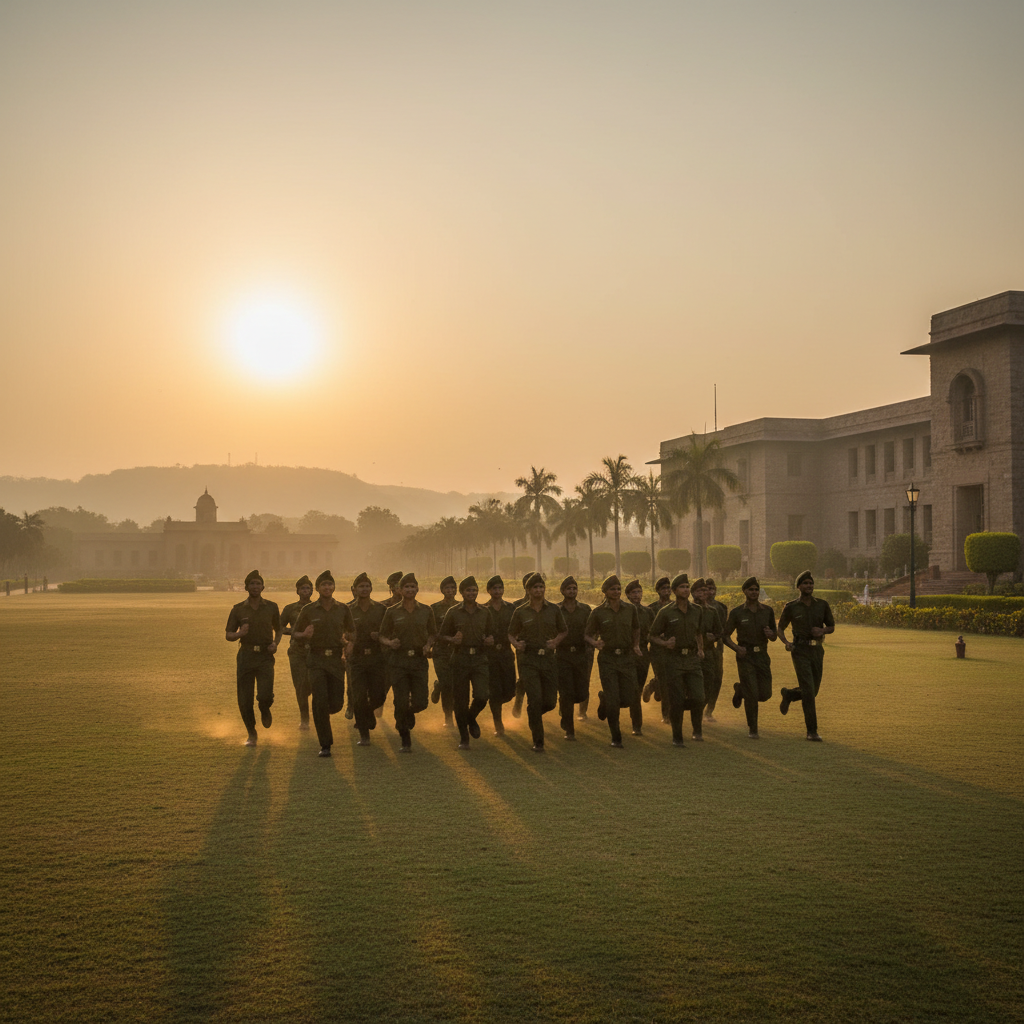 NDA cadets running at National Defence Academy Khadakwasla during morning physical training