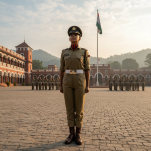Officer cadet standing at attention during parade