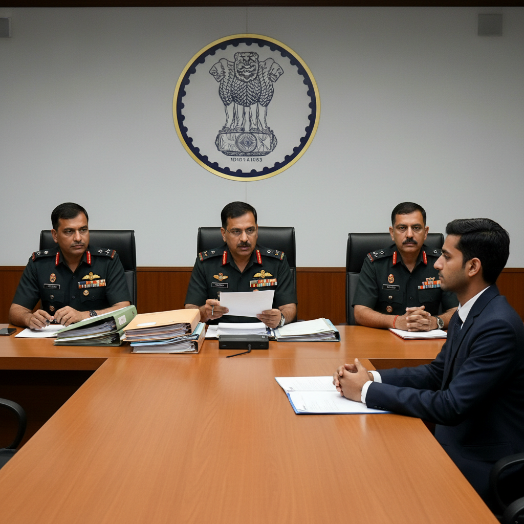 SSB interview board panel with three military officers evaluating candidate